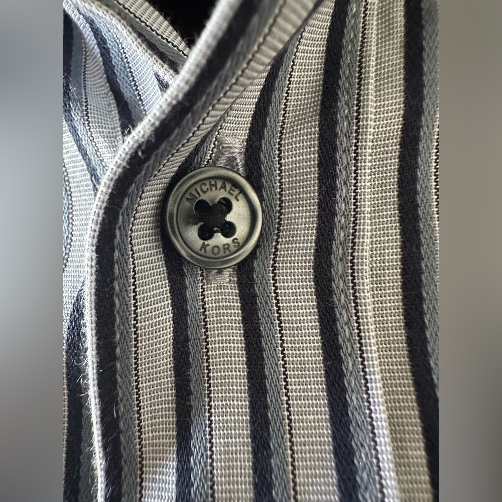 Michael Kors Men's Black and‎ White Striped Shirt - Picture 4 of 10